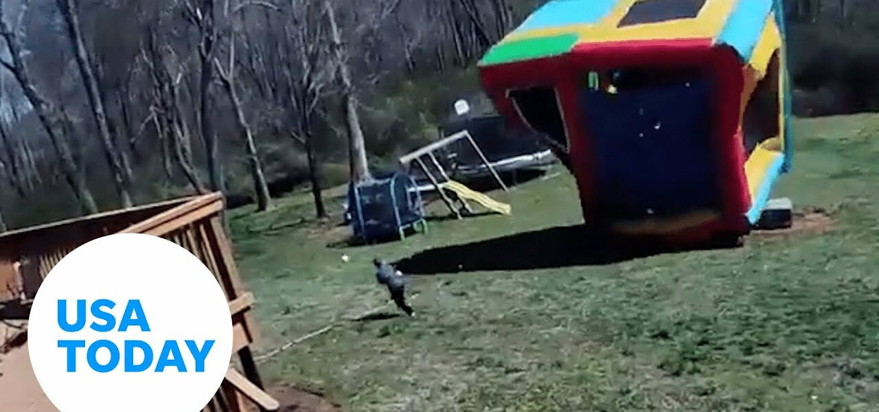 Rogue bounce house narrowly misses child at birthday party | USA TODAY 1