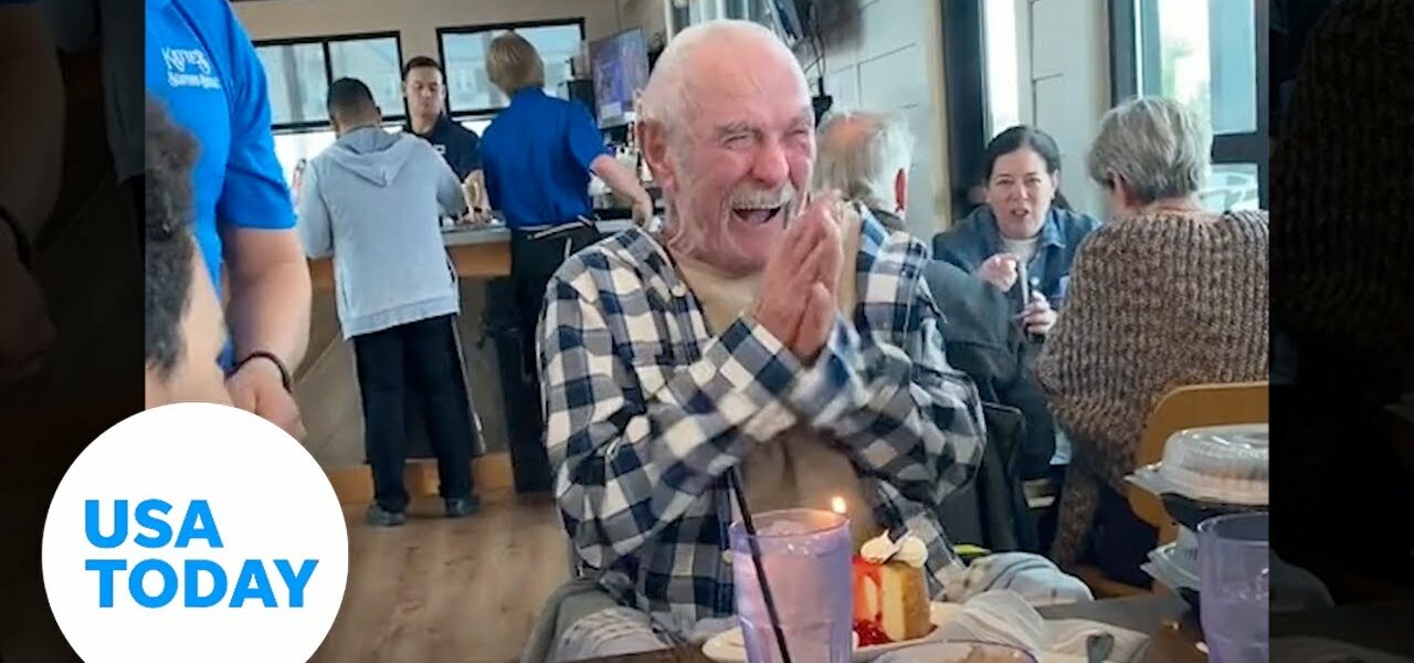 Great-grandpa gets emotional celebrating his 85th birthday | USA TODAY 1