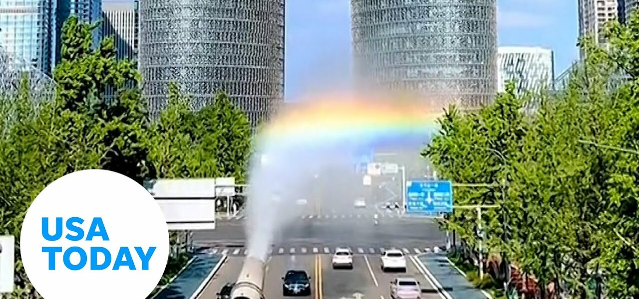 Vibrant rainbow created by anti-pollution mist | USA TODAY 1