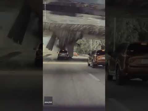 Van atop car-carrying trailer crashes into Fort Lauderdale overpass | USA TODAY #Shorts 1